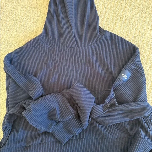 Alo yoga M Navy Blue Women's Ribbed Hoodie - Picture 3 of 3